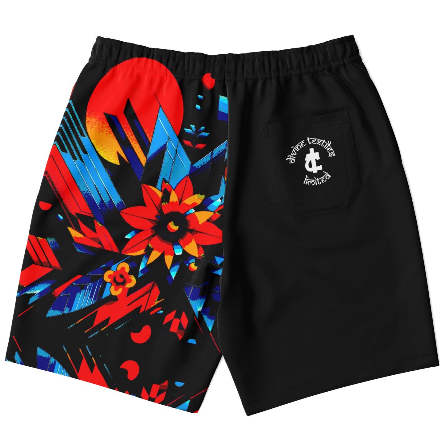 Kaleidoscopic Bloom: Men’s Vibrant Geometric Floral Fashion Long Shorts - AOP