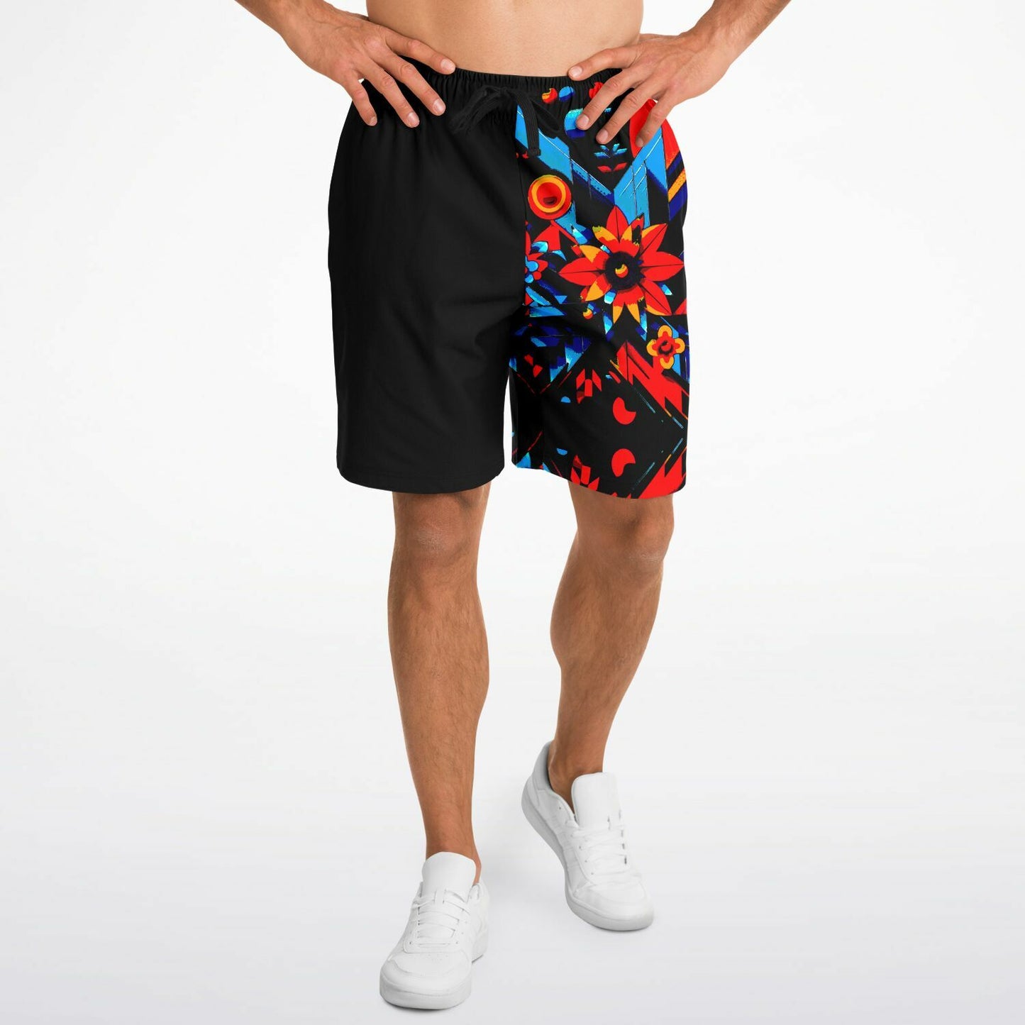 Kaleidoscopic Bloom: Men’s Vibrant Geometric Floral Fashion Long Shorts - AOP