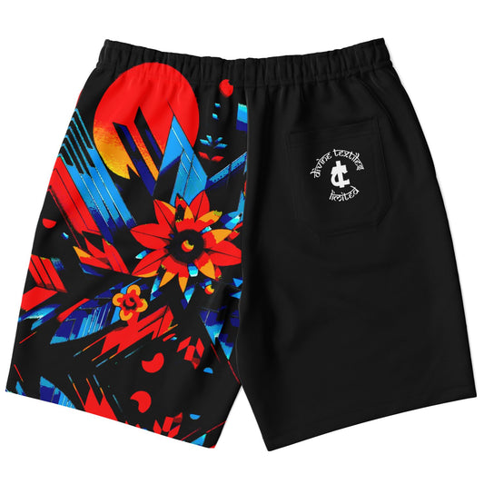 Kaleidoscopic Bloom: Men’s Vibrant Geometric Floral Fashion Long Shorts - AOP