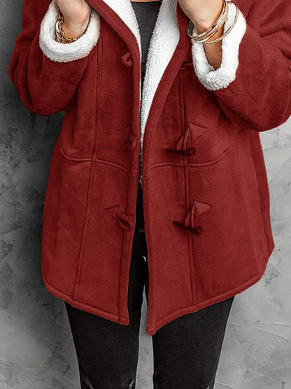 Full Size Cozy Sherpa Lined Toggle Coat with Hood Plus Size