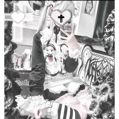 Yami Kawaii Long Sleeve Tee – Anime Maid Print