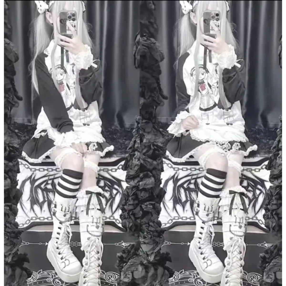 Yami Kawaii Long Sleeve Tee – Anime Maid Print