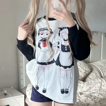 Yami Kawaii Long Sleeve Tee – Anime Maid Print