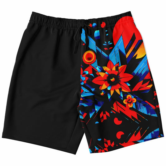 Kaleidoscopic Bloom: Men’s Vibrant Geometric Floral Fashion Long Shorts - AOP