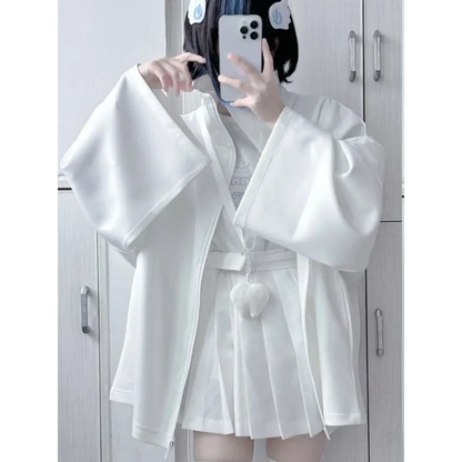 White Oversized Harajuku Hoodie – Embroidered Y2K Aesthetic Zip-Up