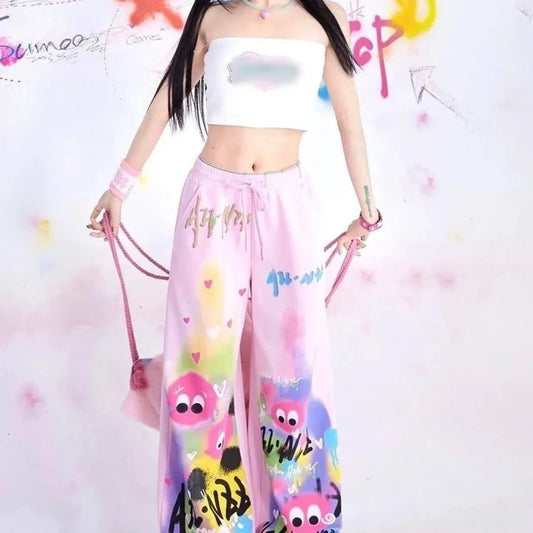 Graffiti Wide-Leg Pants – Y2K Harajuku Streetwear Aesthetic